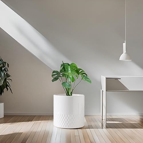 Docrin Ceramic Planters Indoor, 8 Inch Plant Pots with Drainage Holes for Home/Office - White Honeycomb