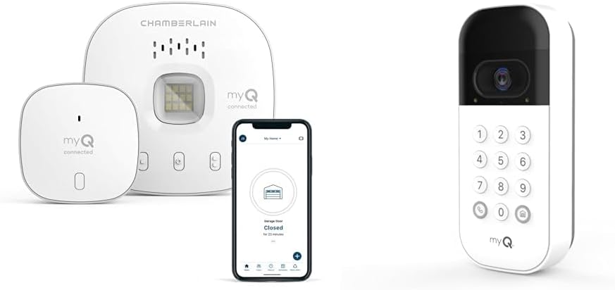 CHAMBERLAIN myQ Smart Garage Video Keypad & Garage Control w/Wide-Angle Camera, Customizable PIN Codes, Wireless Garage Hub/Sensor with Bluetooth, Smartphone Control, Works w Major Brand openers