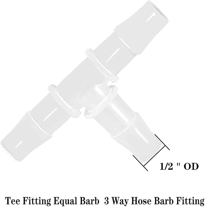1/2" Tee Fitting Equal Barb 3 Way Hose Barb Fitting,Splicer Joint Mender Adapter Union Fitting for Fuel Gas Liquid Air (Pack of 5)