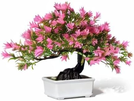 Fake Plants Plastic Artificial Bonsai Tree, Pink Room Decor Bonsai Tree for Home Bedroom Farmhouse Office Desk Decor, Tall 9.5"