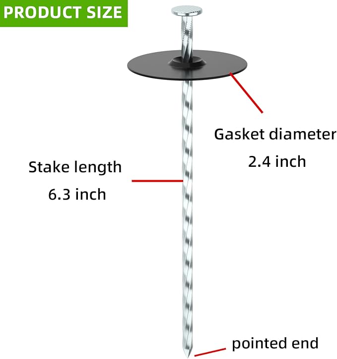 100 Pack Landscape Stakes with Gasket Caps - 6.3 Inch Heavy-Duty Galvanized Steel Garden Spikes are Used to Fixing Weed Barrier, Artificial Lawn, Patio Rug, Etc