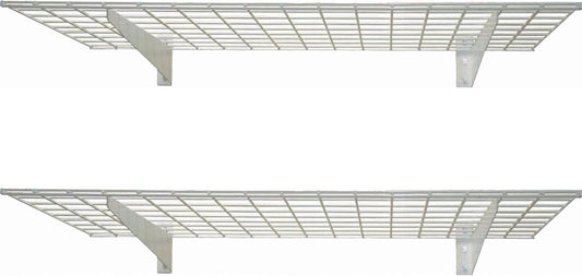 00630 2-Pack Heavy Duty Steel Wall Garage Shelving, 48-Inch X 24-Inch Wall Mounted Shelves for Garage Storage, Low-Profile Brackets, Max Shelf Load 150 Pounds, White Powder Coated Finish