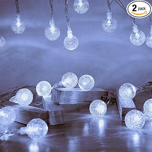 YoTelim Globe String Lights Battery Operated ,2 Pack 26.2FT 60 LED Cool White Water Proof Crystal Ball Outdoor String Lights with Remote Control for Home, Patio,Party, Christmas, Garden Decor