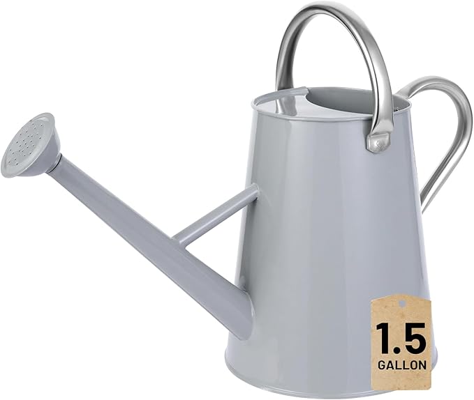 1.5 Gallon Watering Can for Outdoor Plants,Large Metal Plant Watering Pot with Removable Spout,Flower Garden Water Can Watering Pot,Galvanized Steel Watering Can with Stainless Steel Handles,Grey
