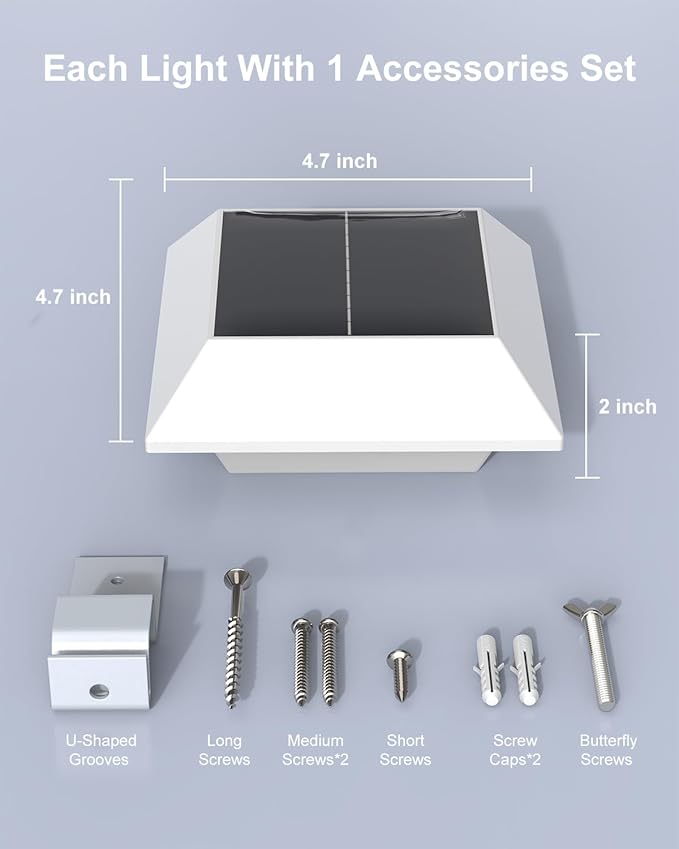 8 Pack White Solar Powered Gutter Lights Outdoor Decorative Waterproof 12 LEDs Yard Lamp for Lighting Fence, Railing, Outside Wall, Deck, Garden, Path, Backyard, Walkway, Patio, Holeless Installation