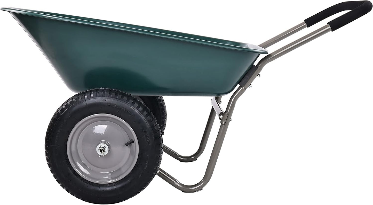 Dual-Wheel Home Garden Yard Utility Wheelbarrow Cart with Built-in Stand