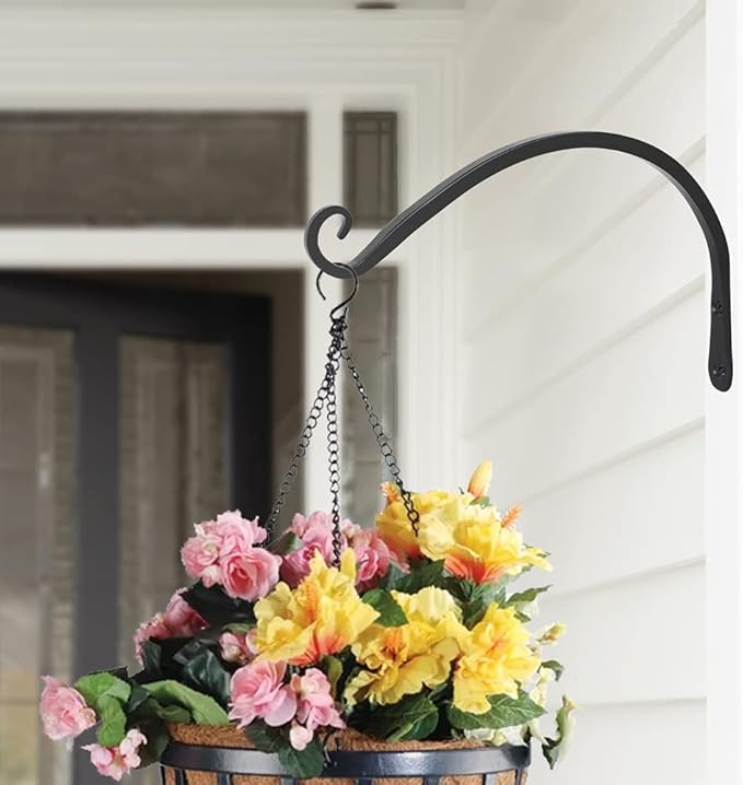 Gtongoko 2 Pack 12 Inch Plant Hangers Outdoor Metal Hanging Plant Bracket Bird Feeder Plant Hooks for Hanging Flower Basket, Wind Chimes, Solar Lanterns, Black