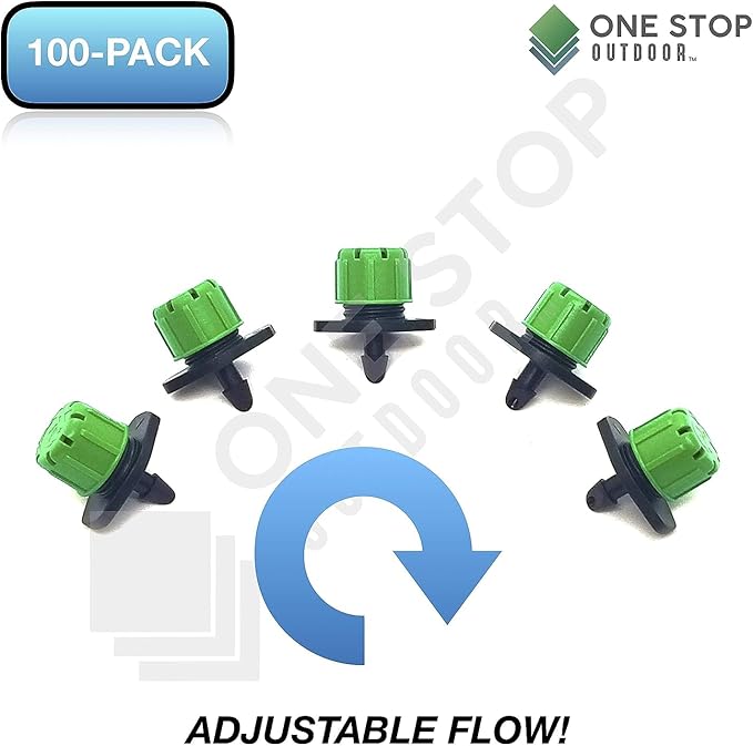 (50-Pack) - 1/4" Inch Universal Barbed Drip Emitter - Adjustable Flow 0-18.5 GPH Fit 1/4 (4-7mm) Drip Irrigation Tubing - Professional Grade (50 Pack Dripper Only)