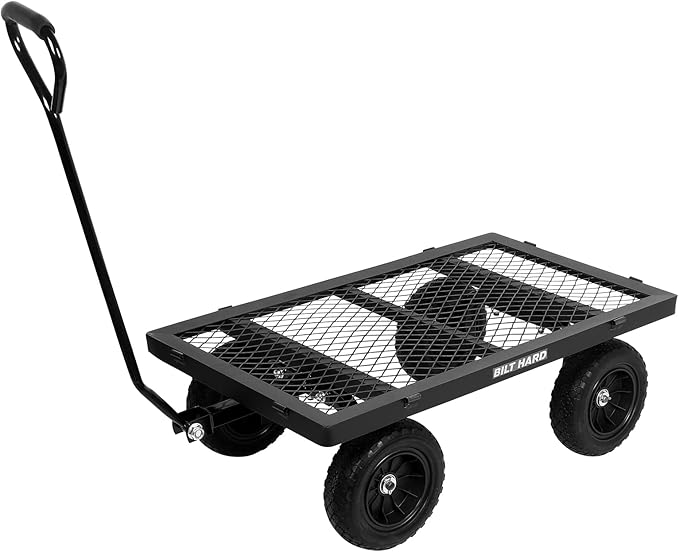 BILT HARD 880 lbs 10" Flat Free Tires Steel Garden Cart with 180° Rotating Handle and Removable Sides, Heavy Duty 4 Cu.Ft Capacity Utility Garden Carts and Wagons, Black