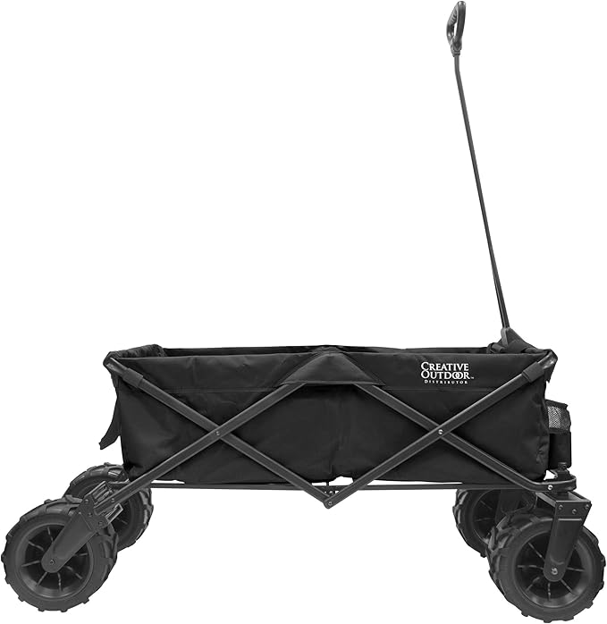 Creative Outdoor Wagon for Kids Push Pull Collapsible Stroller Giant All-Terrain Folding Cart | XXXL Monster Series Wagons | Beach Park Garden & Tailgate | Multiple Color Options (Black)