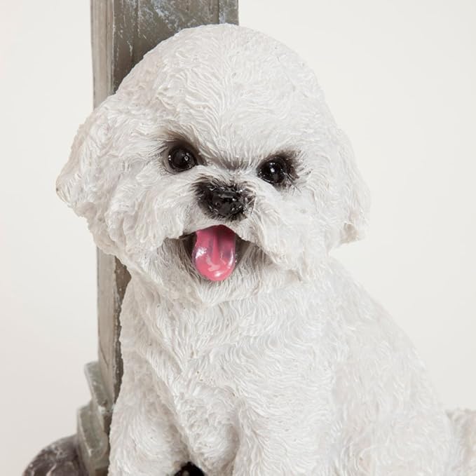 Bits and Pieces-Solar Bichon Lantern-Solar Powered Garden Lantern - Resin Dog Sculpture with LED Light
