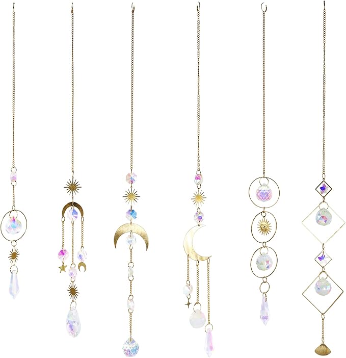 BBdis 6Pieces Crystals Suncatcher, Hanging Sun Catchers with Chain Pendant Ornament Colorful Crystal Suncatchers Prisms for Window Home Wedding Party Christmas Garden Decor