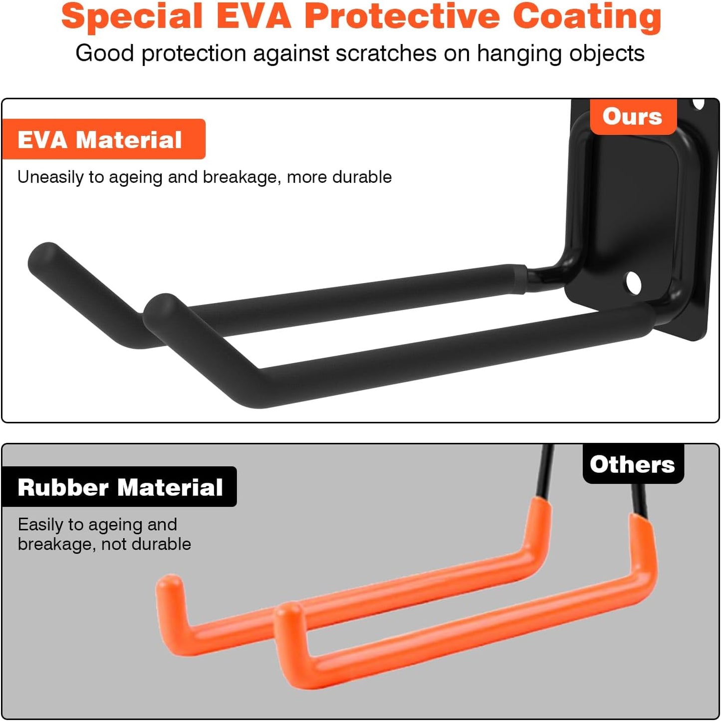 6 Packs 7.8inch Heavy Duty Garage Hooks, Garage Storage Organizer for Tool Organization, Shed Metal Utility Hooks Hanger for Tires, Bikes, Shed, Chair, Ladder, Ski and Snowboard