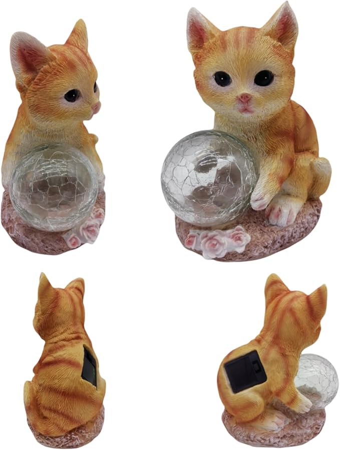 coolboy Solar Cat Outdoor Garden Statue,Waterproof LED Lights Outdoor Decor,Resin Cat Ornament,Solar Lantern Indoor Figurines for Patio Garden Table Decor
