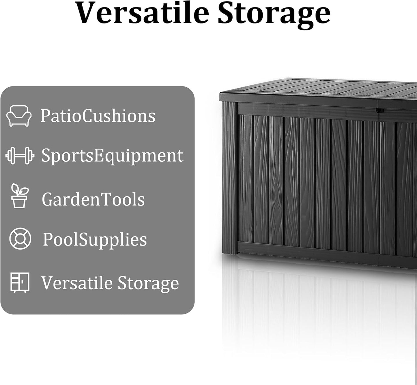 180 Gallon Waterproof Deck Box, Lockable Resin Storage Box for Patio Furniture Cushions Garden Tools and Outdoor Delivery Storage, Black