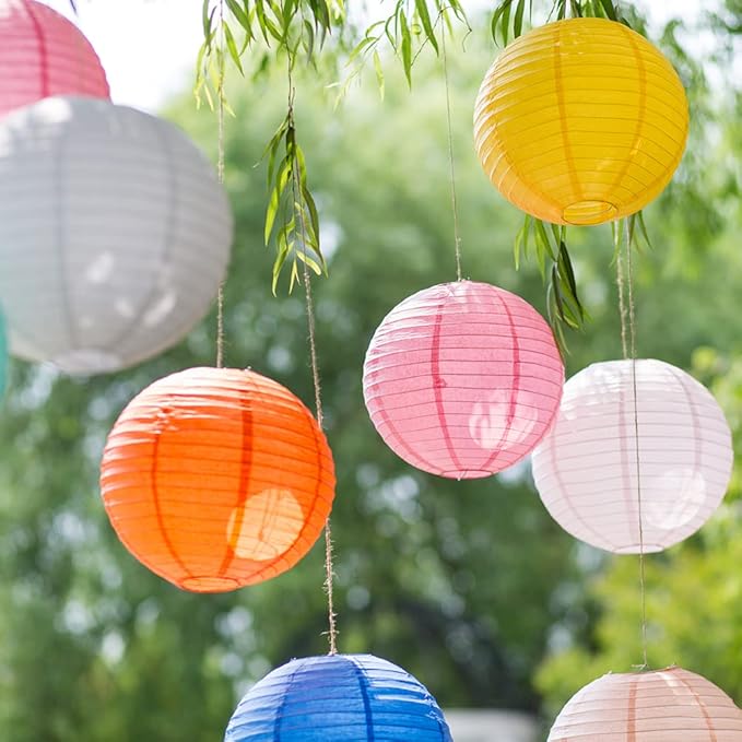 Chinese Style Paper Lanterns, Set of 12, Suitable for Party Decoration (Light Pink, 12in)