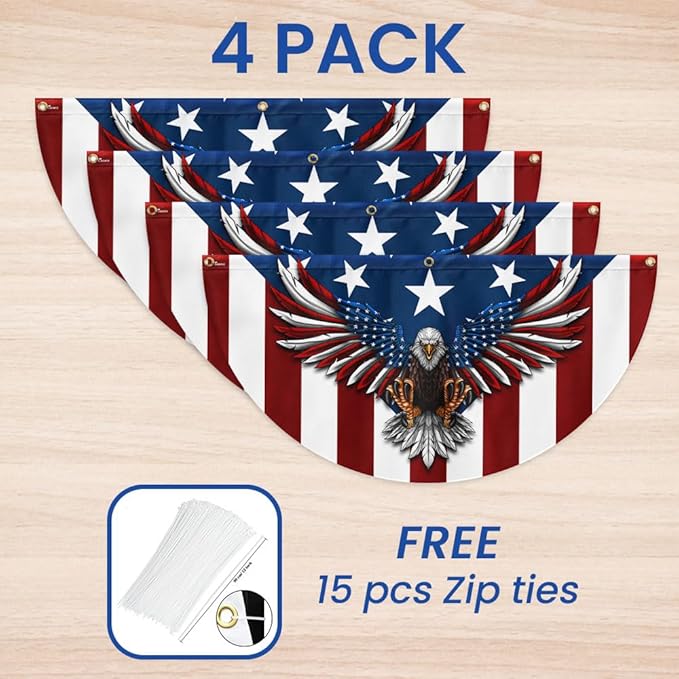 FLAGWIX American Flag Patriotic Eagle American Non-Pleated Fan Flag TPT1636F, 1.5x3 ft, 2 Pack Suitable for Outdoor and Indoor