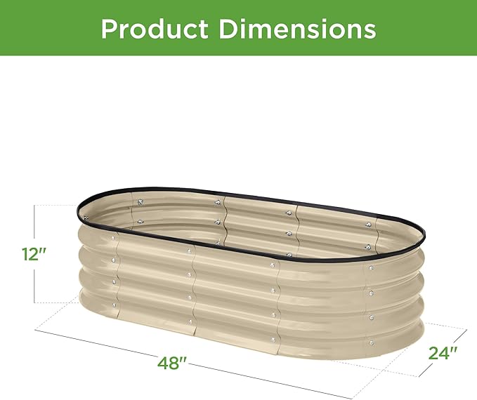 Best Choice Products 4x2x1ft Outdoor Metal Raised Garden Bed, Oval Deep Root Planter Box for Vegetables, Flowers, Herbs, and Succulents w/ 51 Gallon Capacity, Rubber Edge Guard - Beige