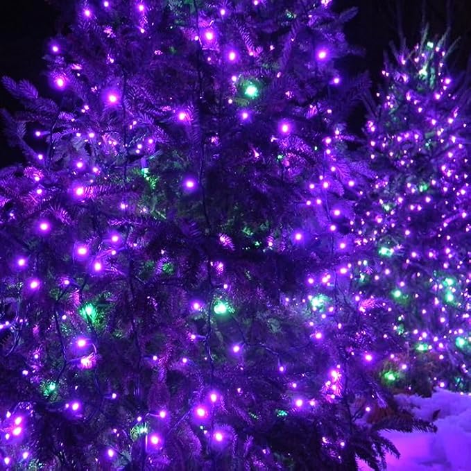 EEW 2 Pack 200 LED Solar Halloween Lights Outdoor Waterproof, Solar String Lights for Outside, Solar Powered Tree Light with 8 Lighting Modes for Xmas Party Garden Yard Halloween Decorations (Purple)