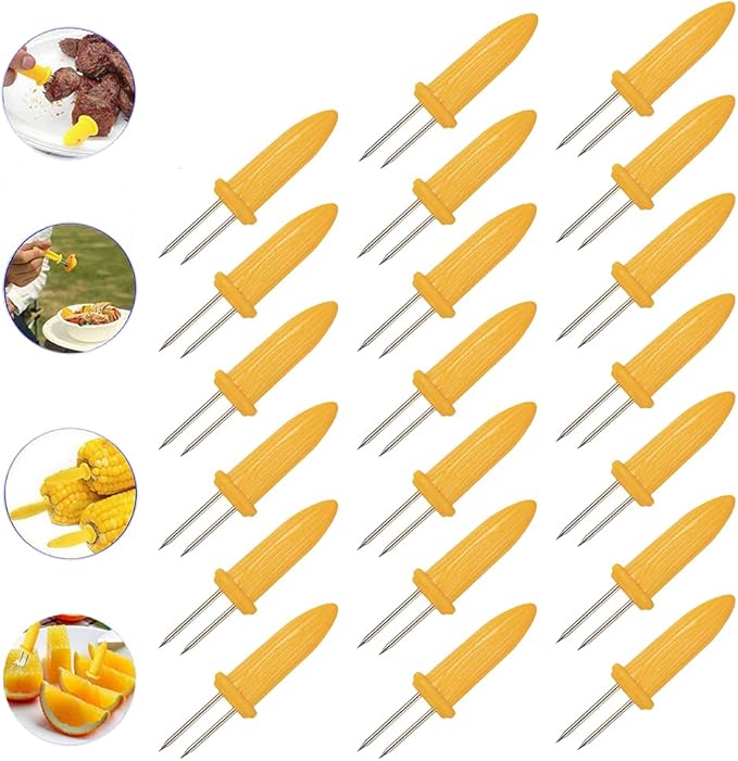 Corn on The Cob Holders, Stainless Steel Heat Resistant Non Slip Barbecue Corn Prongs Skewers for BBQ, Cooking, Birthday Party (20,3.54IN)