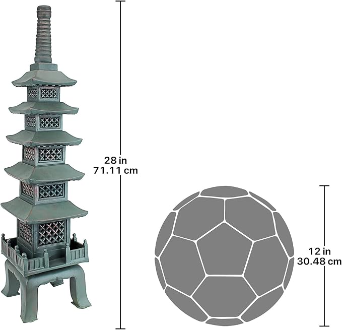 Design Toscano Nara Temple Pagoda Asian Decor Garden Statue, Large 28 Inch Tall, Cast Stone Resin, Verdigris Green Bronze Finish