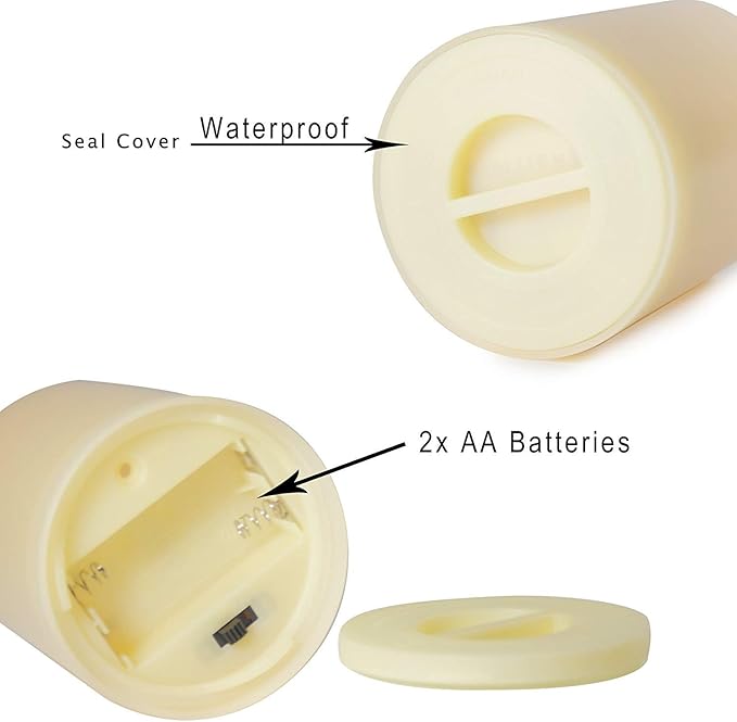 2 Waterproof Outdoor Battery Operated Flameless LED Pillar Candles with Timer Flickering Plastic Resin Electric Decorative Light for Lantern Patio Garden Home Party Wedding Decorations 3x6 Inch