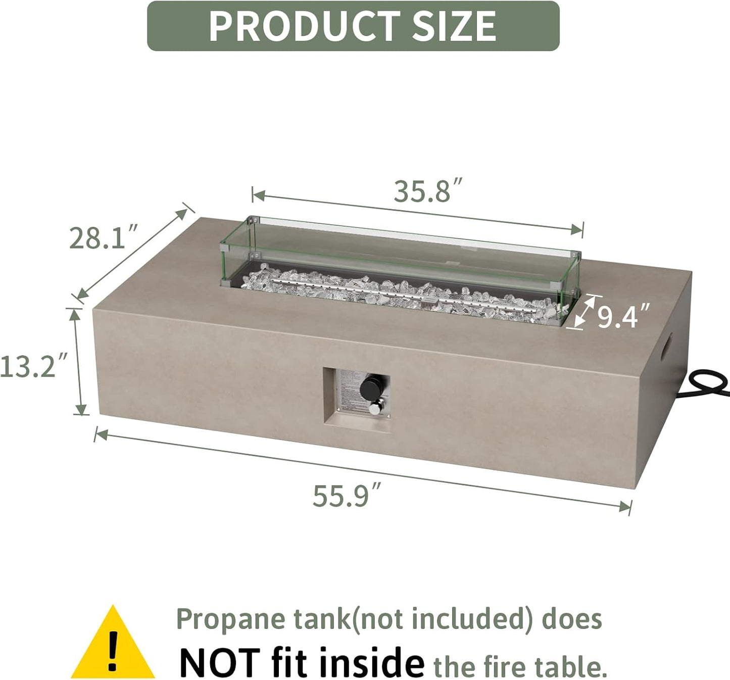 COSIEST Outdoor Propane Fire Pit Table, 56-inch x 28-inch Rectangle Gray Concrete-Like Finish, CSA Certified, 50,000 BTU Stainless Steel Burner w Transparent Gray Fire Glass, Wind Guard, Raincover
