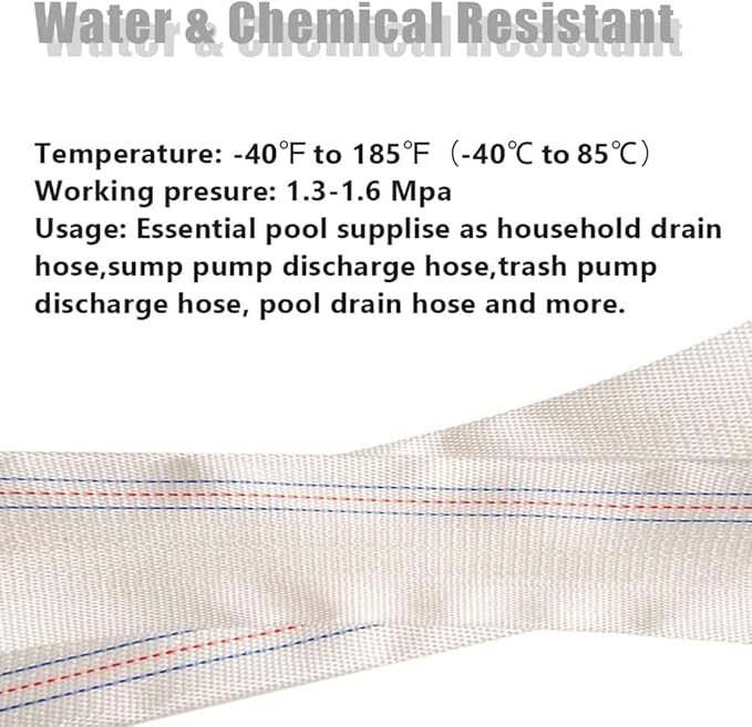 1.5"30M-98ft Lay-Flat Hose Pool Cleaning Belt Water Discharge Pump Hose With Aluminum Clamps Fittings Fire Hose Length Connection Hose Sump Pump Well Pump for House Garden and Irrigation Firehose