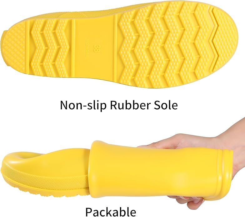Asgard Packable Tall Rain Boots for Women Waterproof Rubber Garden Boots Ultra Lightweight Flat Mud Boots- NOT FOR WIDE CALF