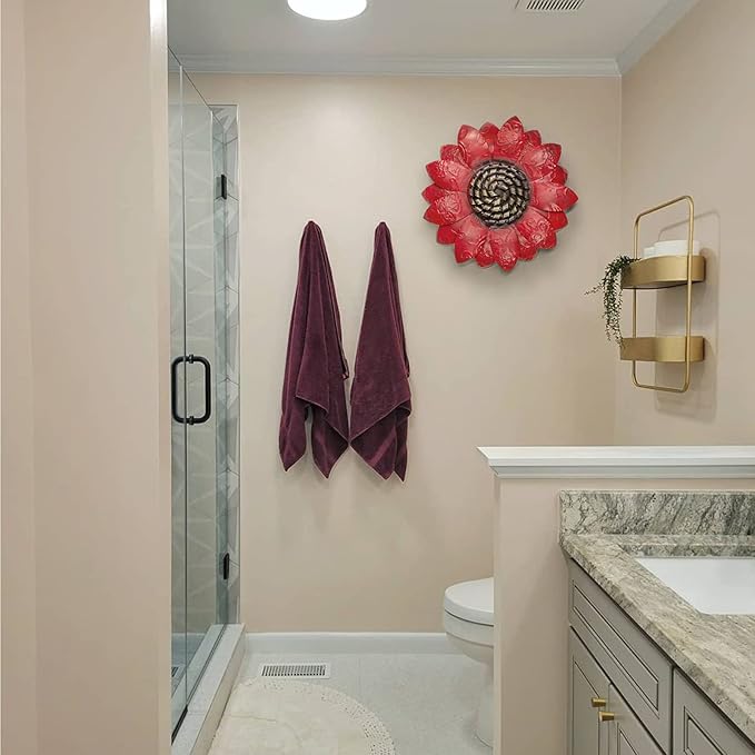 EASICUTI Red Sunflower Metal Flowers Wall Decor Metal Wall Art Decorations Hanging For Indoor Outdoor Home Bathroom Kitchen Room Bedroom Living Room Garden Patio Porch 12 Inch