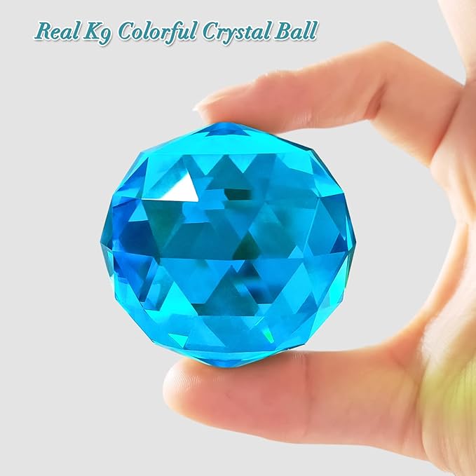 Fonmy Gazing Ball Spiral Tail -Decorative Wind Spinner Sun Catcher Rainbow Maker 11 inch Tail and 2 inch Peacock Blue Crystal Orb. Indoor Outdoor Garden Decoration -13 inch Height