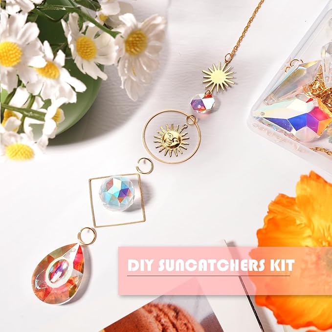 ilclviz DIY Suncatcher Making Kits for Adults 200PCS DIY Crystal Suncatcher Kit Sun Catchers Prism Supplies, DIY Gifts for Mom(Gold)