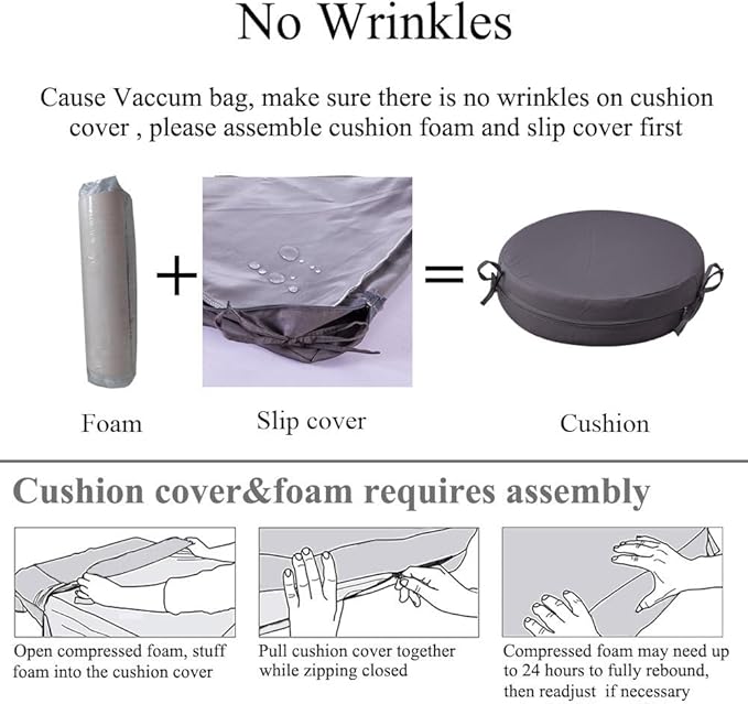 15 x 15 Inch Round Cushions for Outdoor Furniture Non-Slip Waterproof Patio Bistro Chair Cushion with Ties Bar Stool Seat Cushion for Kitchen Chairs Set of 4, Dark Gray