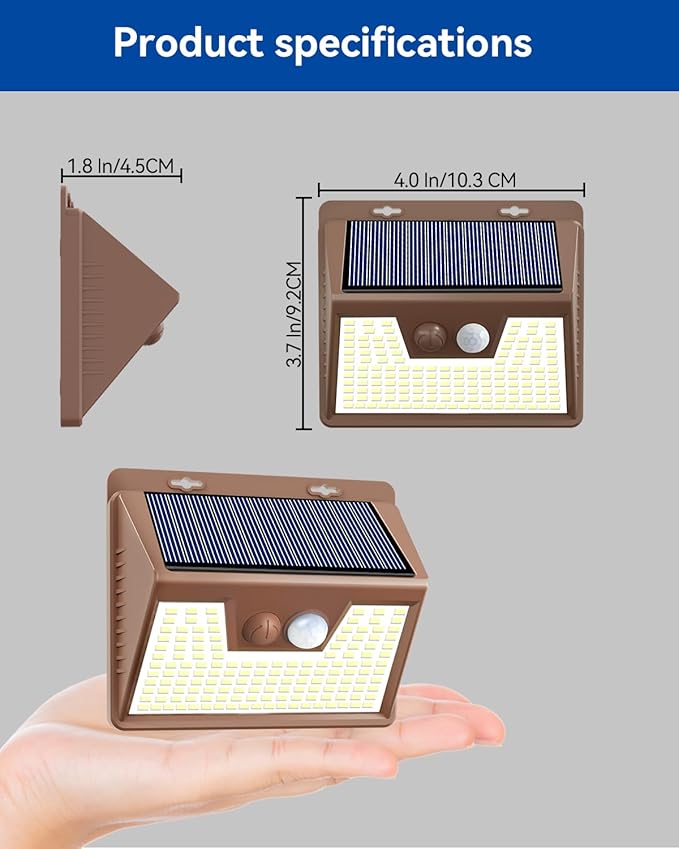 Peasur Brown Solar Lights Outdoor Waterproof, 6Pack 140LED Solar Powered Motion Sensor Lights, 3 Modes Solar Security Wall Lights for Fence Garden Yard Outside Cool White