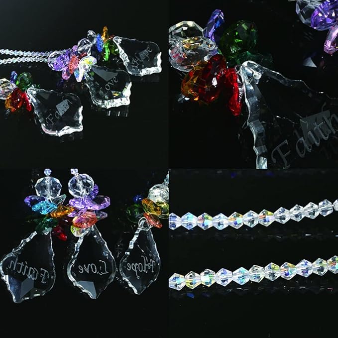 H&D HYALINE & DORA Glass Crystal Rainbow Angel Ornament Chakra Hanging Suncatcher Window Sun Catcher with Baroque Maple Leaf Pendant for Gift, Pack of 3