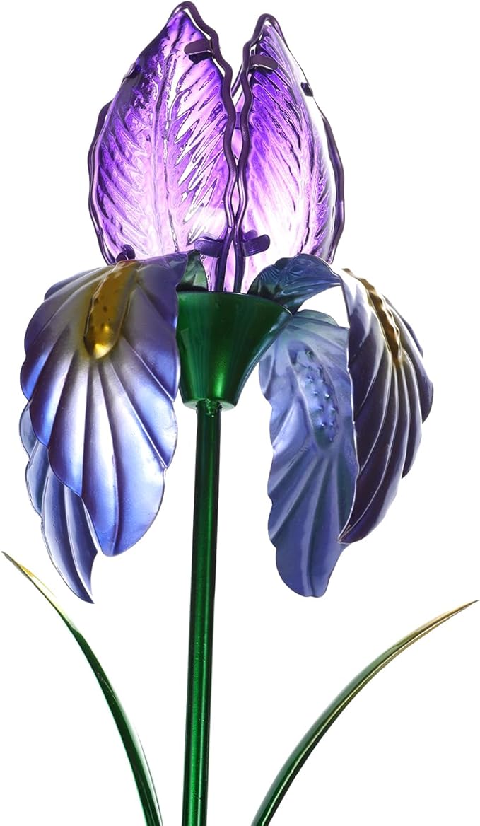 Garden Metal Violet Flower with Solar Light Outdoor Spring Decoration Figurine for Patio, Balcony, Yard, Lawn Ornament Unique Housewarming Gift