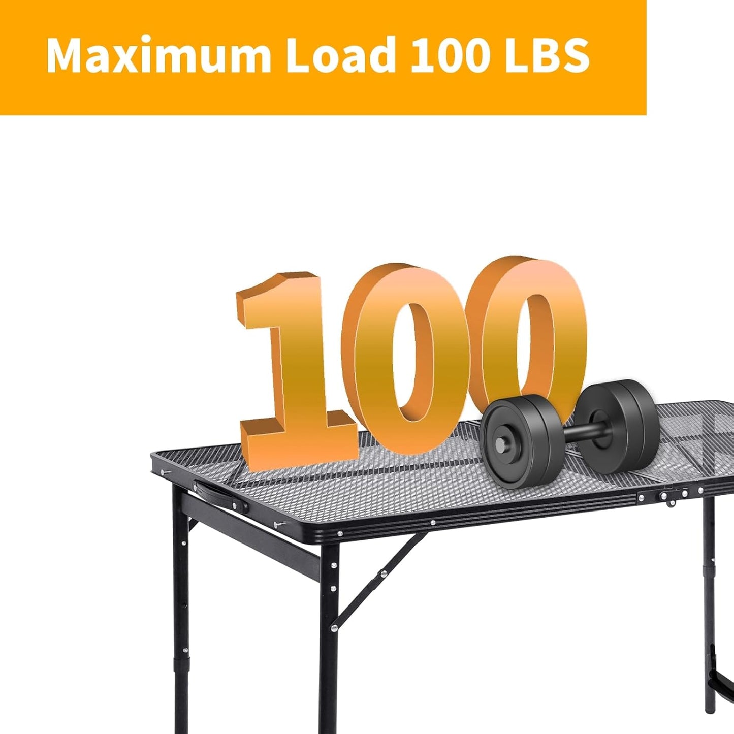 Camping Table 4FT Grill Table Foldable Folding Picnic Portable Stand Mesh 3 Height Adjustable Outdoor Card BBQ RV Black 47.2×23.6 inch