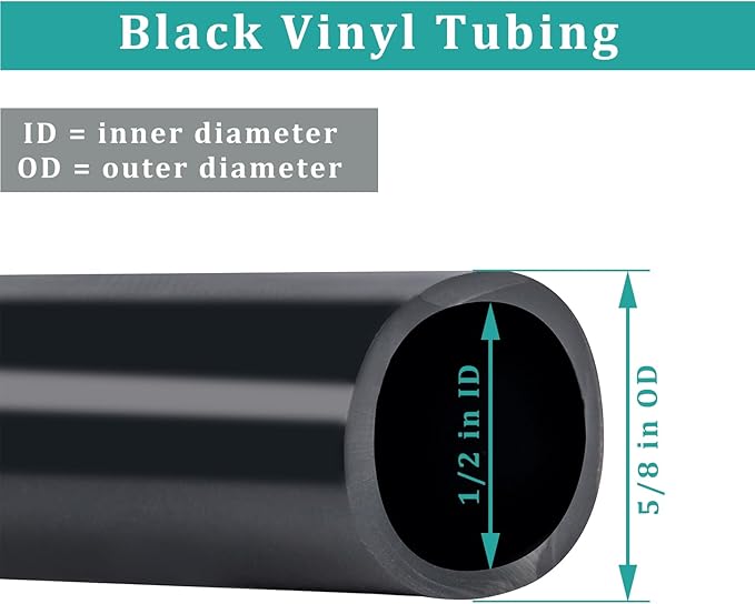 1/2" id - 50ft Black Vinyl Tubing Flexible PVC Tube Hybrid Hose Transfer Water Fuel Gas for Pond Fountain Garden Waterfall, Durable and Safe, with 2 Hose Clamps