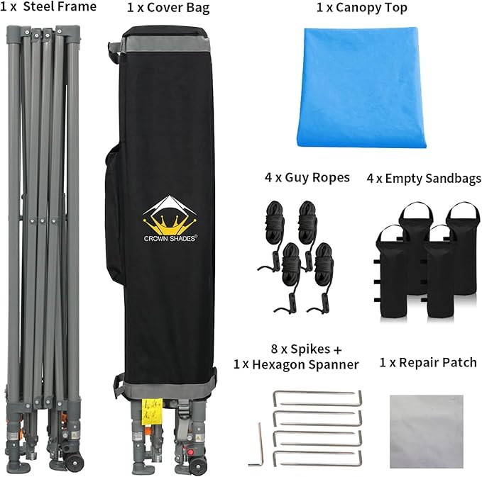 CROWN SHADES Adjustable Height on The Fly, 10x10 Pop Up Canopy - Beach Tent with One Push Setup - Easy Outdoor Sun Shade for Events, Parties, Camping - Outside Shade with STO-N-Go Bag, Sky Blue