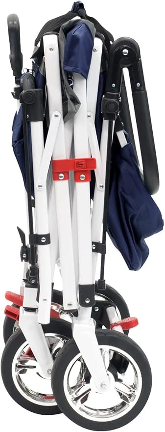 Creative Outdoor Collapsible Stroller Wagon with Seat Belts & Adjustable Handle – Foldable Utility Cart with Removable Canopy for Kids, Gear & Travel – Ideal for Beach, Park & Outdoor Fun - Navy Blue