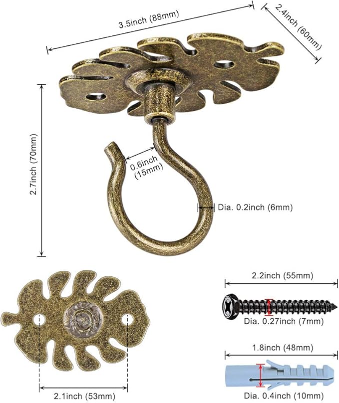 Dolibest Wall Mount Ceiling Hooks,Plant Hooks for Ceiling Metal Plant Bracket Iron Wall Mount Lanterns Hangers Hooks for Hanging Plants Lights, Outdoor Wire, Fairy Lights, Wind Chimes, Bronze(2PCS)