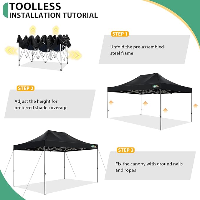 COBIZI 10x15 Pop up Canopy Tent Heavy Duty with 4 Sidewalls, Easy Set-up Commercial Outdoor Party Tent, 100% Waterproof Wedding Canopy Gazebo, 3 Height Adjustable with Handbag, Black