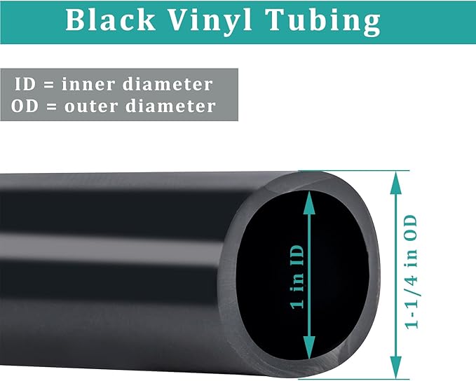 1" id - 10ft Black Vinyl Tubing Flexible PVC Tube Hybrid Hose Transfer Water Fuel Gas for Pond Fountain Garden Waterfall, Durable and Safe, with 2 Hose Clamps