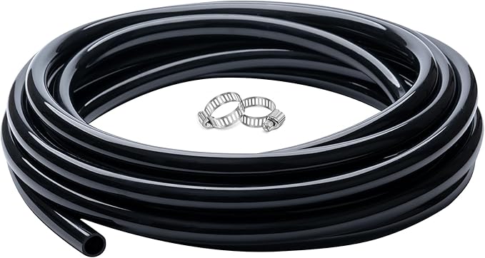1" id - 10ft Black Vinyl Tubing Flexible PVC Tube Hybrid Hose Transfer Water Fuel Gas for Pond Fountain Garden Waterfall, Durable and Safe, with 2 Hose Clamps