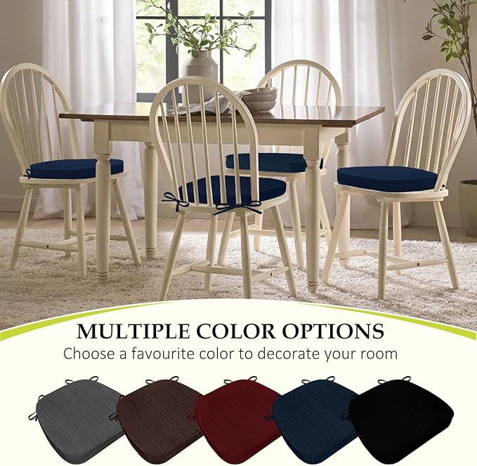 Chair Cushions for Dining Chairs, Indoor Chair Cushions with Ties,Waterproof Chair Pads Set of 4, Navy Blue, 17x16x2.5 Inch