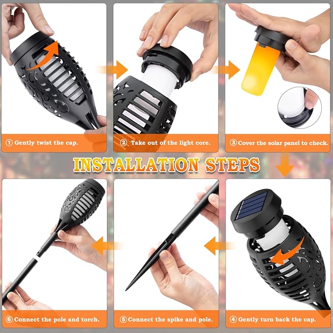 10Pack Solar Lights Outdoor, Solar Torch Lights Outdoor Flickering Flame for Outdoor Decorations, Waterproof Garden Light Solar Powered , Tiki Torches for Outside Yard Patio Lawn Garden Decor