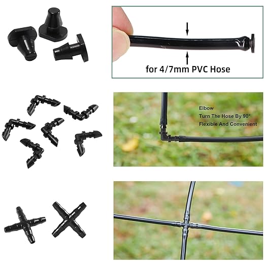 281 Pcs Irrigation Fittings Kit,1/4" Tubing Drip Irrigation Fittings,Irrigation Fittings Kit for Flowerpot Lawn(Straight Barbs,Single Barbs,Valves,Tubing Cutter,Tees,Elbows,End Plugs,4-Way Coupler).