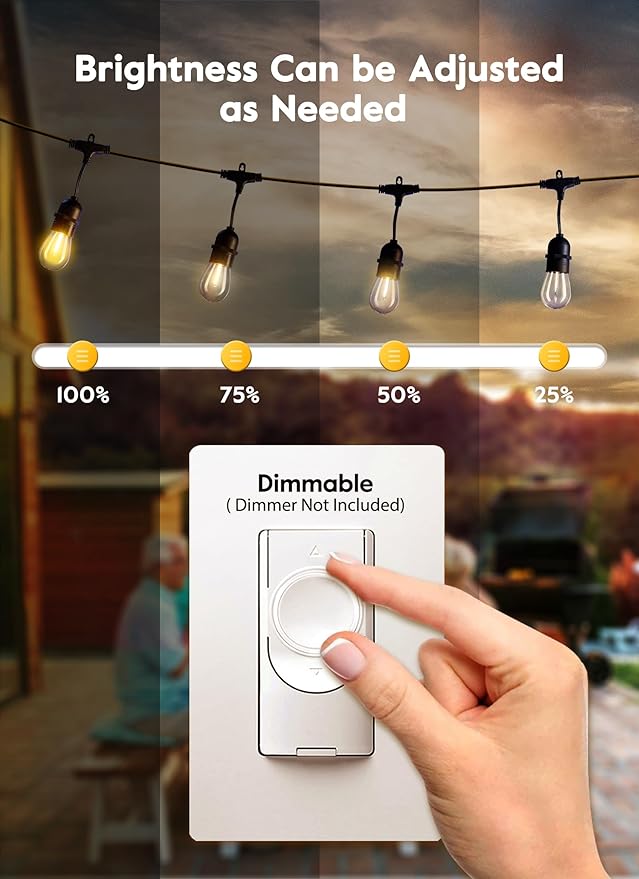 Moonflor 25 Pack LED S14 Replacement Light Bulbs, Shatterproof E26 Medium Base Edison Vintage Bulbs Equivalent to 11 W, Fits for Commercial Outdoor Patio Garden Vintage Lights, 2700K, Warm White