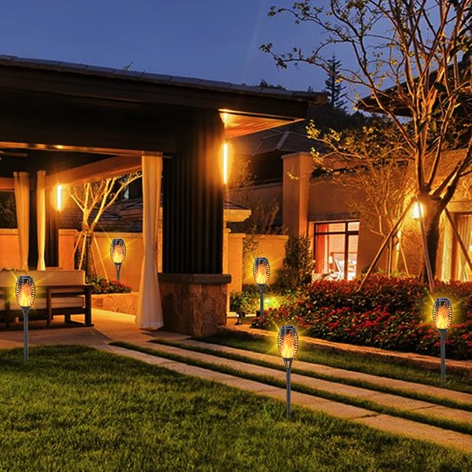 EOYIZW Solar Outdoor Lights, Solar Tiki Torches with Flickering Flame for Outdoor Decor, Waterproof Outdoor Lights Solar Powered, 12 LED Mini Torch Lights Decorative for Garden Yard Patio