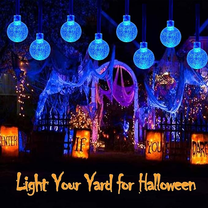 Blue 2-Pack 100 LED 64FT Crystal Globe Solar Christmas Lights, Outdoor Waterproof Solar String Lights with 8 Lighting Modes, Solar Outdoor Decorations for Tree Garden Patio Party Wedding Christmas